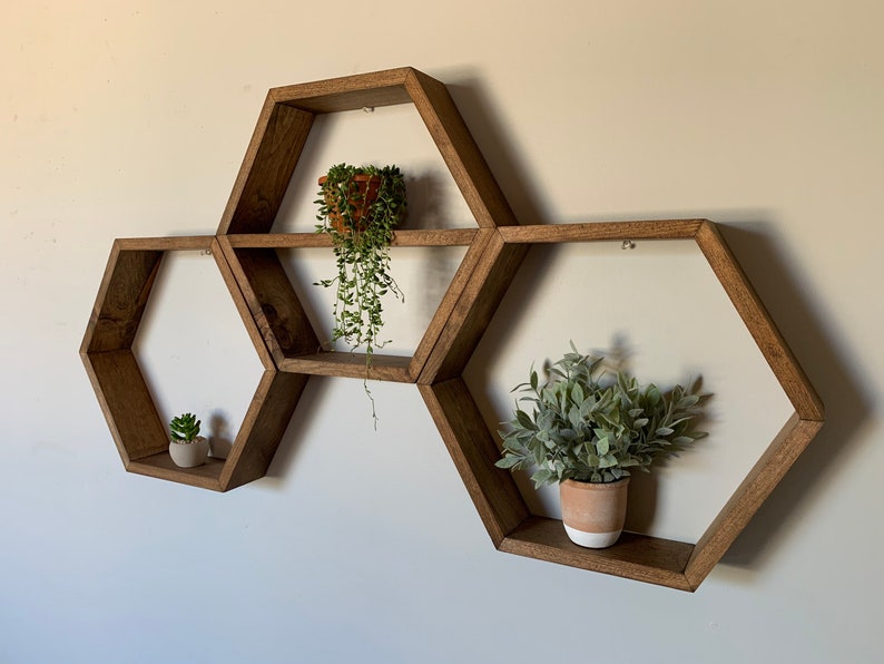Set of 3 LARGE hexagon shelves honeycomb shelves rustic shelves floating shelves hexagon floating shelves hexagon shelf