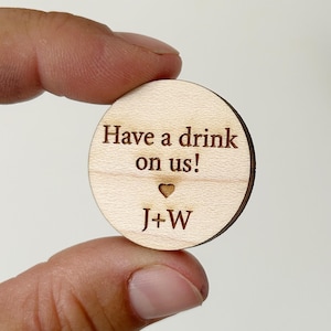 Personalized Drink Tokens / Wedding tokens / wedding Favours / Winery tokens / Engraved tokens
