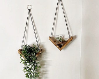 Hanging Rope Shelf, Rustic Wood Planter Shelf