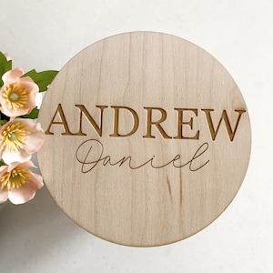 Personalized baby name disc/ Wooden Baby disc / baby announcement disc / wooden birth announcements / newborn photo disc image 3