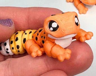 Mini Flexi Leopard Gecko Toy – Articulated Orange Leopard Gecko Figurine | Cute Kawaii Lizard Animal 3d Printed Fidget