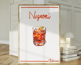 Stampa artistica del cocktail Negroni: elegante decorazione per la cucina (download digitale)