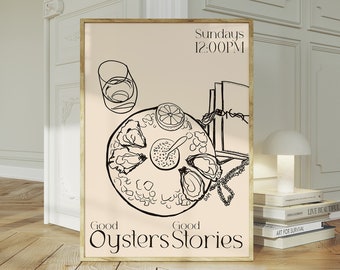 Retro Oysters Bar Cart Print: Kitchen Seafood Art (Digital Download)