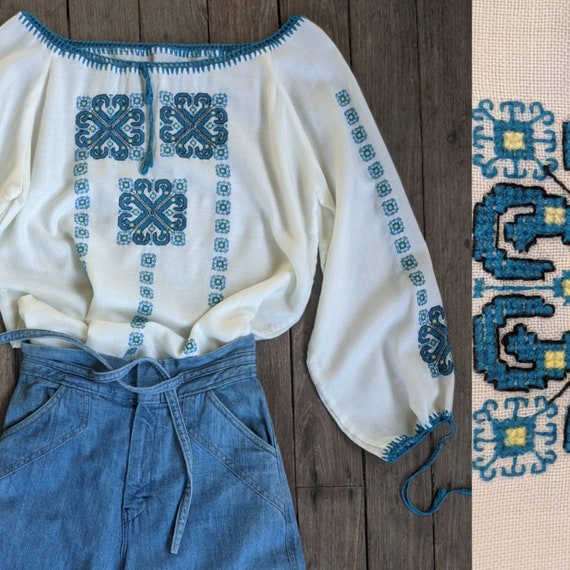 70s Embroidered Romanian Peasant Blouse