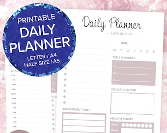Daily Planner Printable | Letter | A4 | A5 | Half Letter | PDF Printable