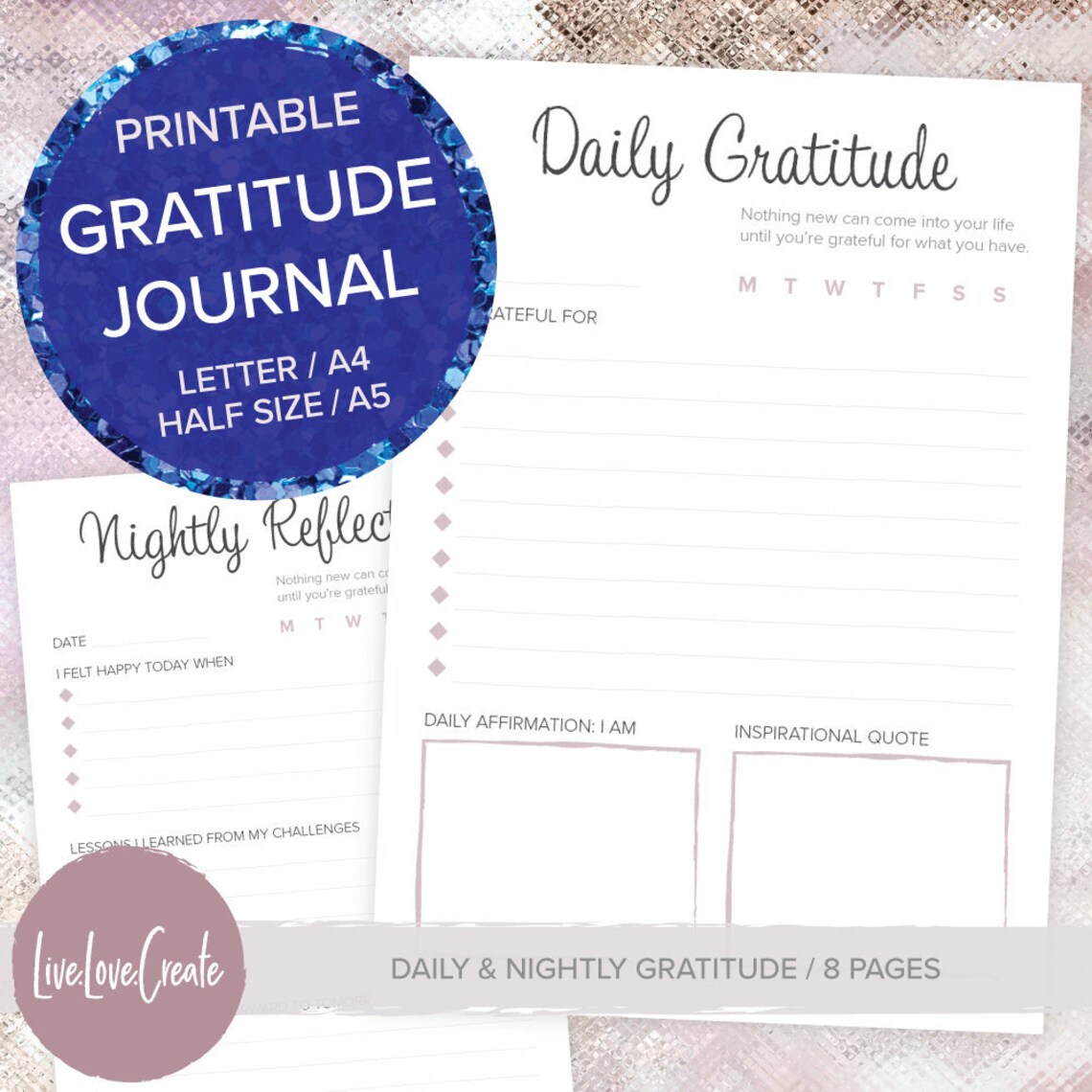 Daily Gratitude &amp; Nightly Reflection Journal Printable - Etsy Australia