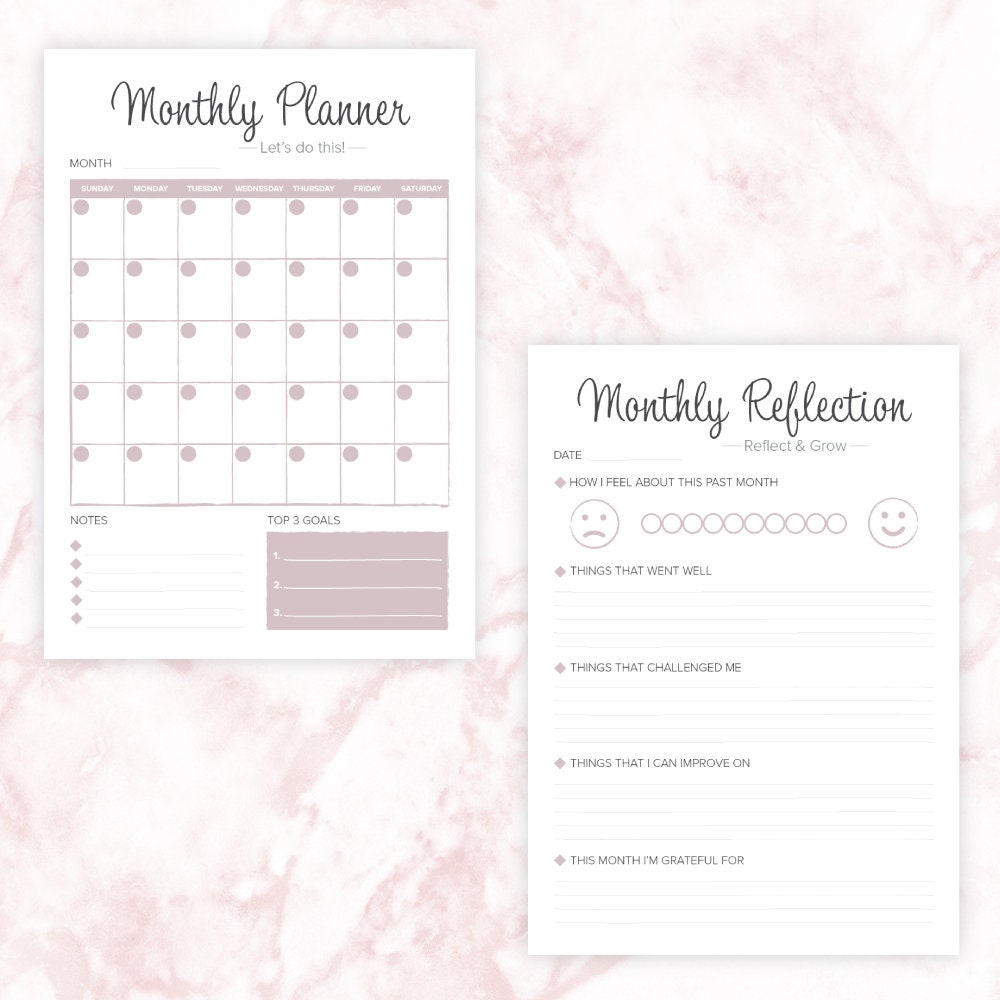 Monthly Planner & Reflection Printable | Letter | A4 | A5 | Half Letter ...