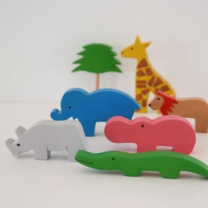 Mini Wood Wild Animal Set: Safari Zoo Animals
