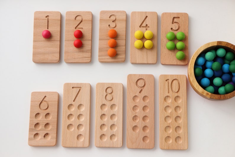 Montessori counting boards 1-10 / Wooden Counting Tiles / Wooden number counting boards image 3
