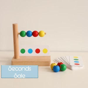 Seconds Sale! Wooden Pattern Game / Wooden Beads and Patterns Card Set / Pattern - Matching Set, Toddler toys