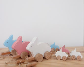 Wooden Pull-Along Rabbit Family /Easter Gift For Toddler /  Pull Along Bunnies Toys / Wooden Toy Rabbit Family Pull Toy / Wooden  Pull Toy
