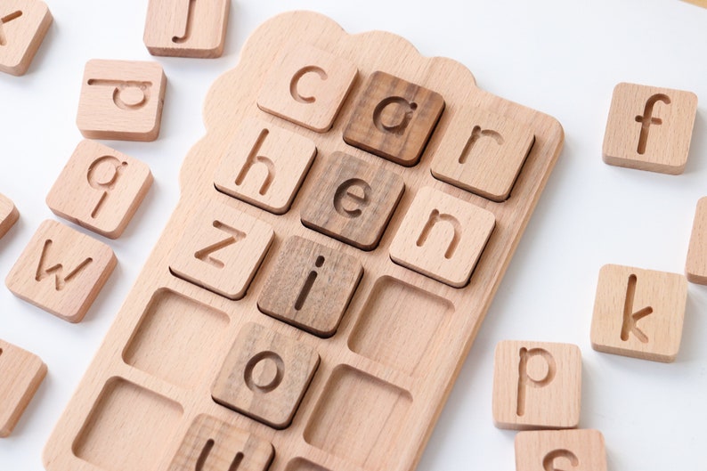 Wooden CVC Word Board with letter tiles