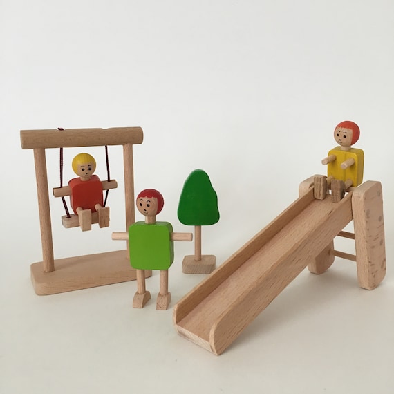 wooden swing and slide set
