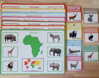 Montessori Animals and Continents Cards/Montessori Flash Card/ Animals and their Continents Sorting Cards