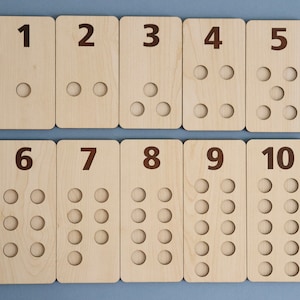 Number counting boards / Montessori counting boards (1-10) / Wooden Counting Tiles / Wooden counting boards