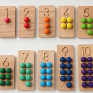 Montessori counting boards 1-10 / Wooden Counting Tiles / Wooden number counting boards Boards with 55 balls