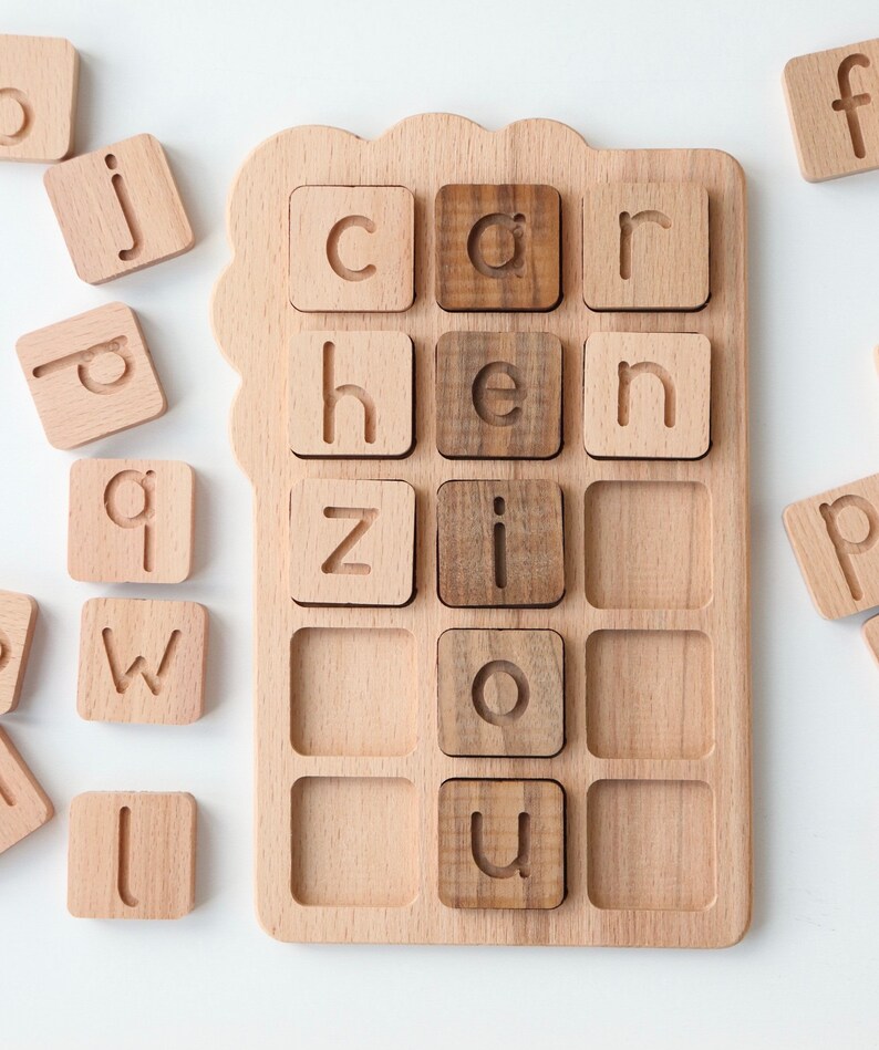 Wooden CVC Word Board with letter tiles