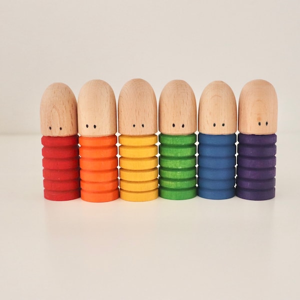 Rainbow Friends Wooden Dolls (6 pcs) / Handmade Brots / Waldorf Toys