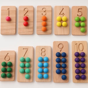Montessori counting boards 1-10 / Wooden Counting Tiles / Wooden number counting boards image 1
