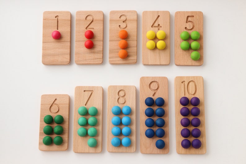 Montessori counting boards 1-10 / Wooden Counting Tiles / Wooden number counting boards image 1