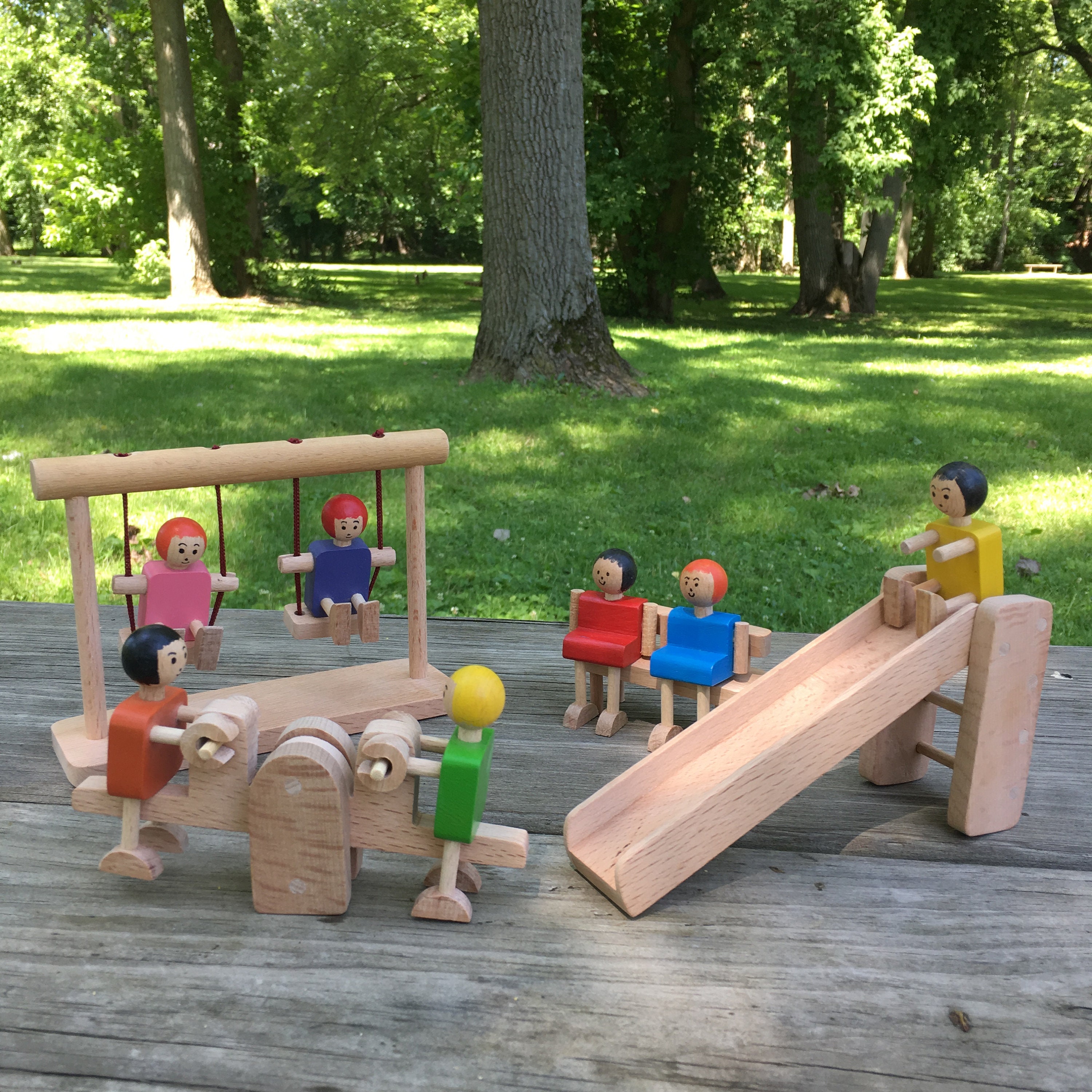 Wooden playground set with wooden dolls/ Montessori wooden Etsy