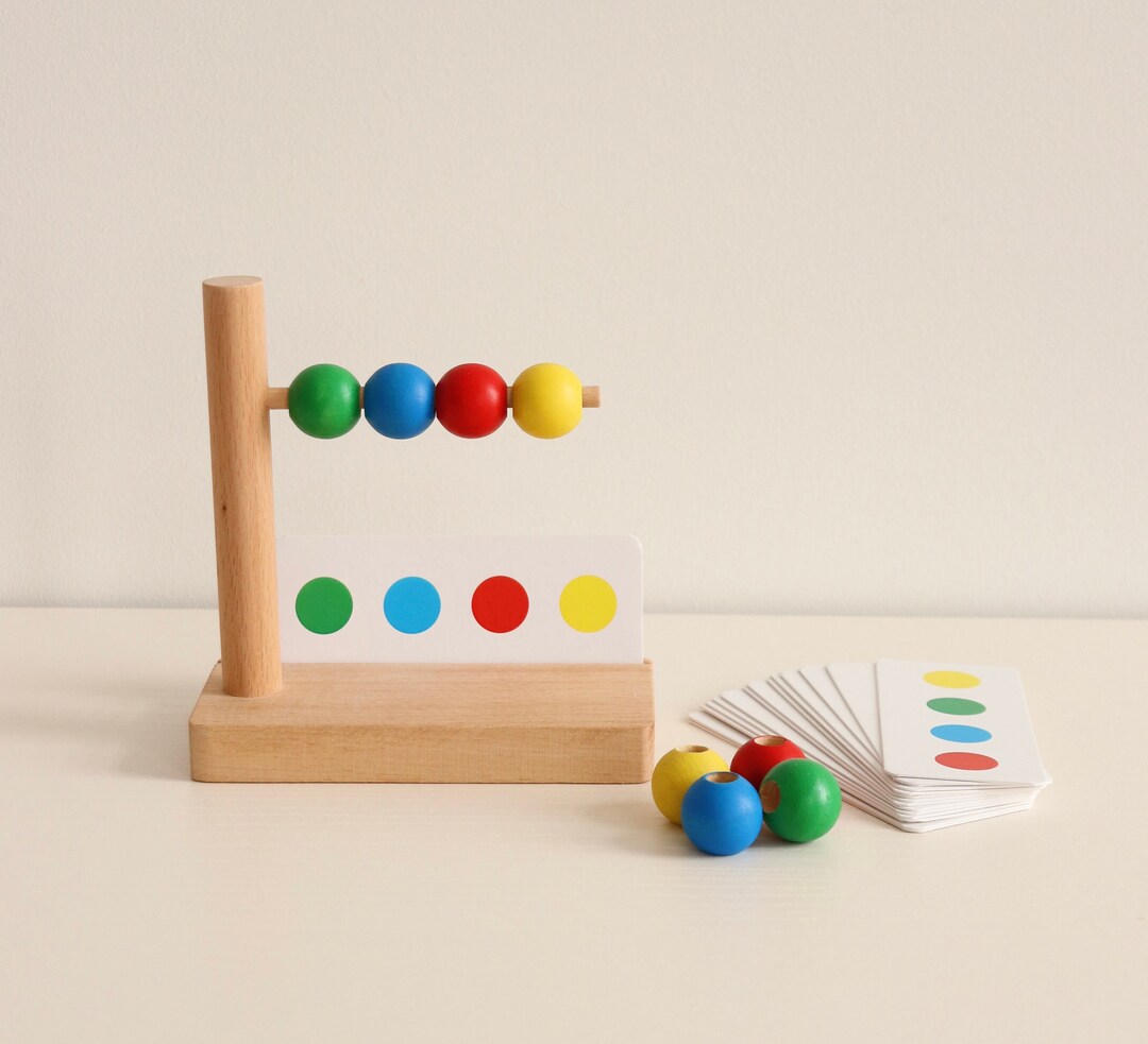 Wooden Pattern Game / Wooden Beads and Patterns Card Set / Etsy