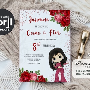 Singer Inspired Birthday, Singer Theme, Music Notes, Singer, Red Roses, Printable Invitation, Birthday, Instant Download (5x7 or 4x6)