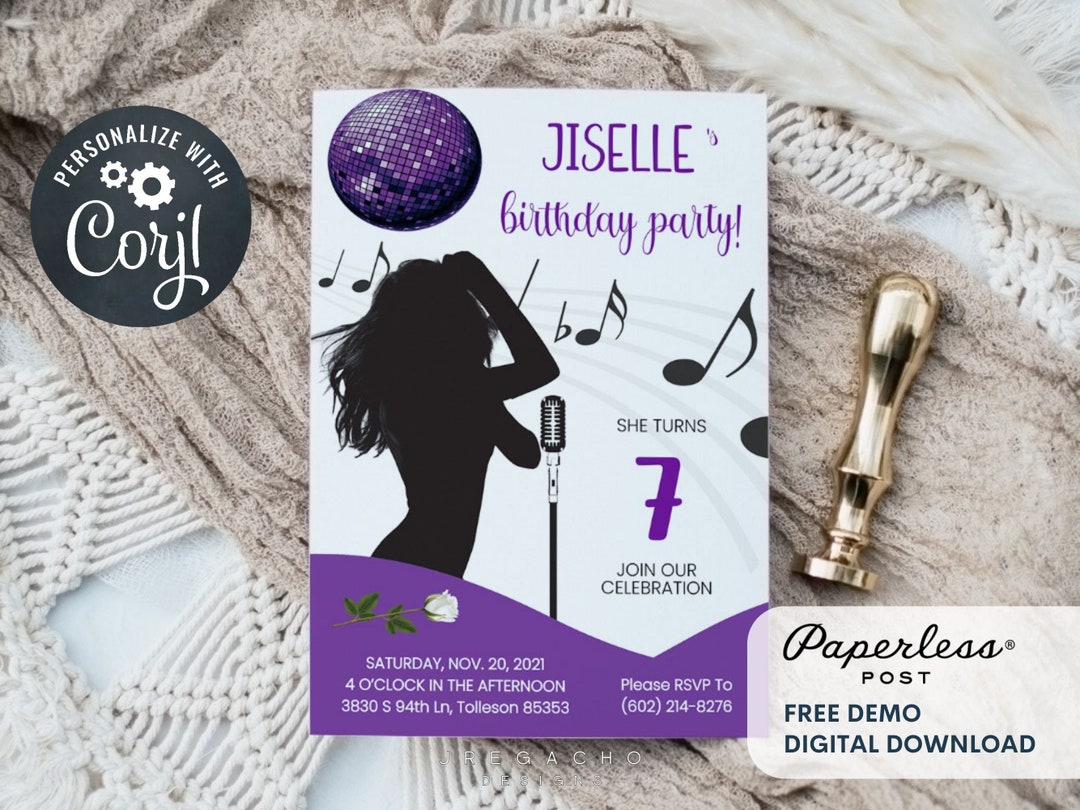 Singer Inspired Birthday, Singer Theme, Music Notes, Singer, Purple ...
