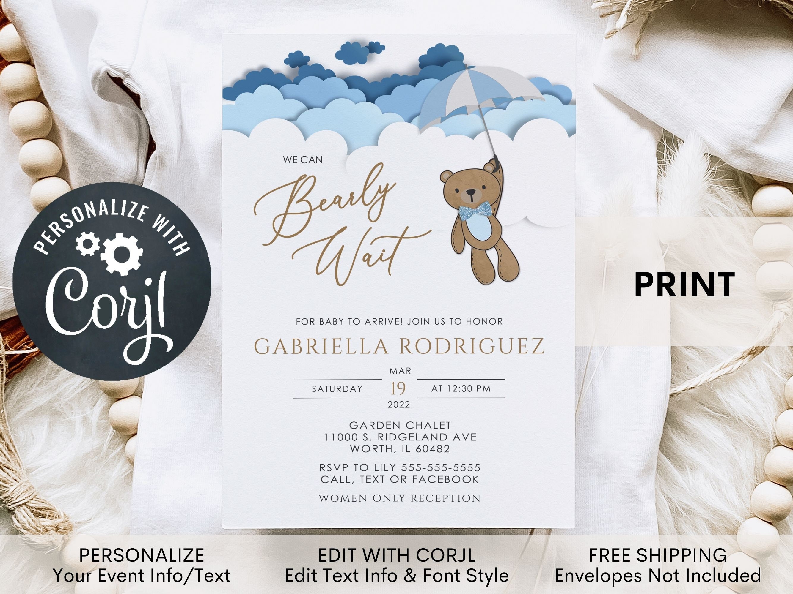 Bear Baby Shower Invitation We Can Bearly Wait Boy Baby Bear - Etsy