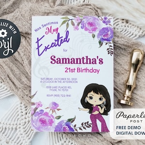 Singer Inspired Birthday, Singer Theme, Music Notes, Singer, Purple, Printable Invitation, Birthday, Instant Download (5x7 or 4x6)