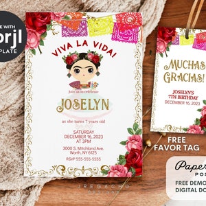 Mexican Theme Birthday Party, Editable Fiesta Invite, Printable Invitation, Birthday, Instant Download, 5x7 Invite, with Favor Tag