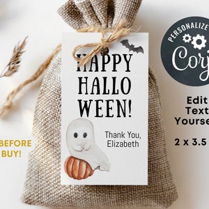 Editable Halloween Favor Tags • Happy Halloween Treat Tag Template • Corjl Instant Download • Printable Kids Party Tag