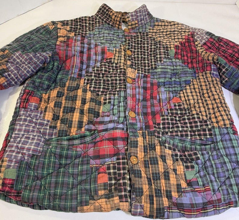 Vintage Patch Magic quilted patchwork jacket Star Womens XL Crazy image 1