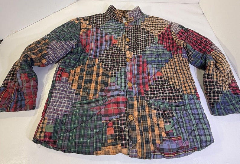 Vintage Patch Magic quilted patchwork jacket Star Womens XL Crazy image 2