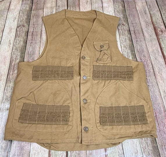 Vintage Blue Bill Red Head Hunting Vest Mens S M Tan Canvas Game Pouch