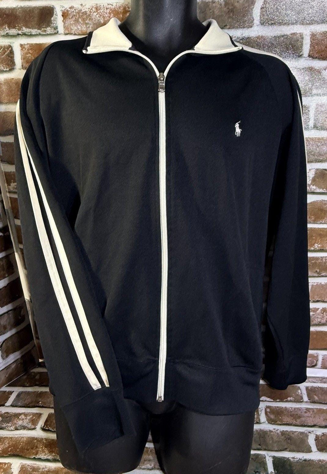 Polo Sport Ralph Lauren Track Jacket Mens XL Black White Full Zip