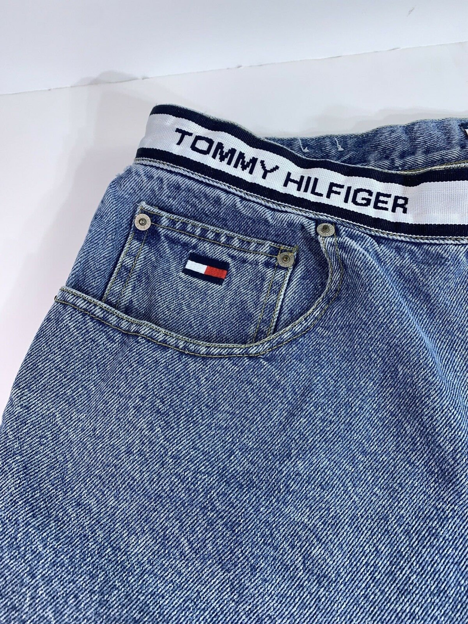 Vintage Tommy Hilfiger Denim Jorts Shorts Spell Out Waist Band | Etsy
