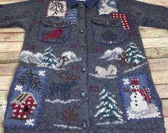 Vintage Signatures By Northern Isles Sweater Winter Cardinals Snowman Sweater L