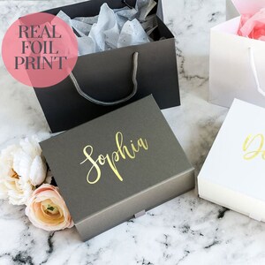 Real Foil Print, Personalised Gift Box with Name, Custom Gift Box with Lid, Birthday Box, Bridesmaid Box, Mothers Day Gift Box mom