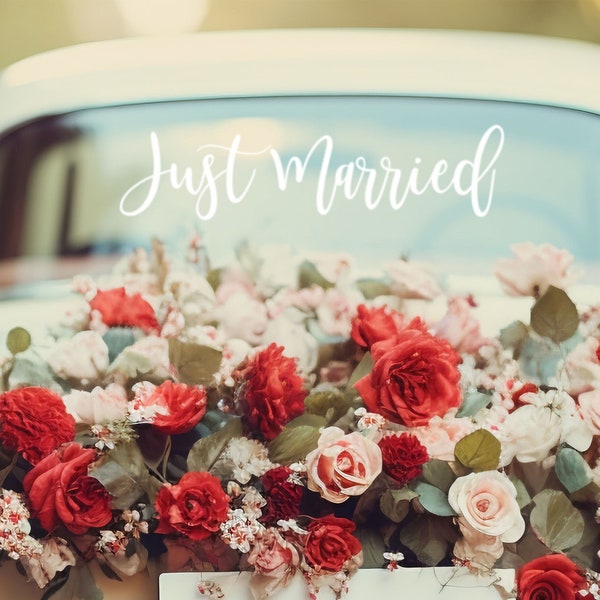 Autocollant de fenêtre de voiture Just Married – Décoration de fenêtre de mariage pour les jeunes mariés, panneau Just Married
