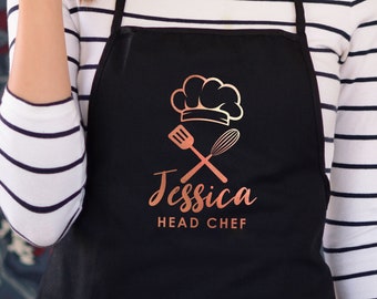 Personalised Rose Gold Chef Apron: Baking Gift for Mom Personalized