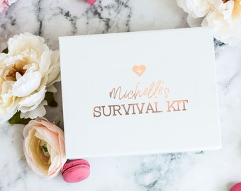 Real Foil Print! Survival Kit Gift Box with Name, Custom Gift Box Bridal Gift Box University Gift Box Personalised Gift