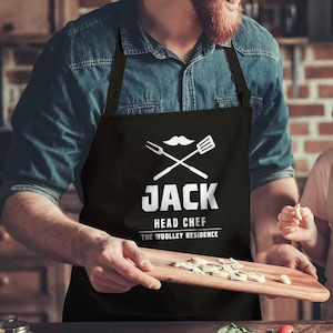 Personalised Head Chef Apron Custom Cooking Baking Apron for Men Head of BBQ For Him Fathers day beard Gift For Dad For Husband Mens image 1