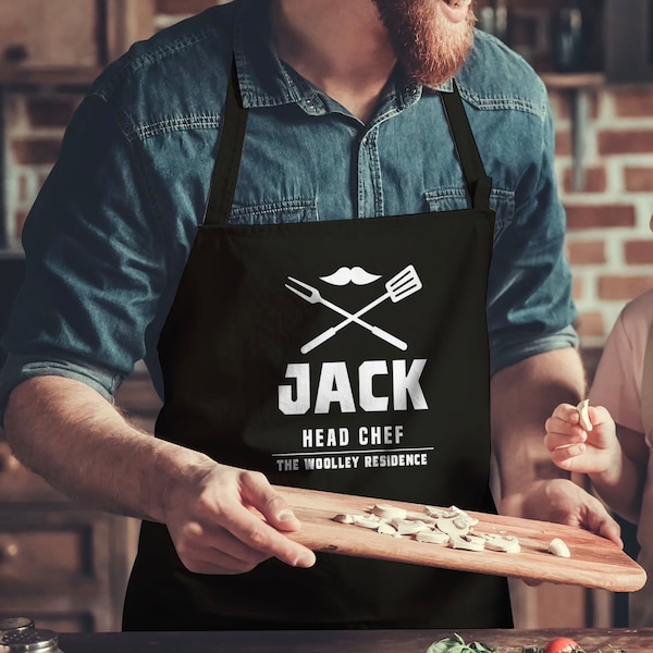 Personalised Head Chef Apron | Custom Cooking Baking Apron for Men | Head of BBQ For Him | Fathers day beard Gift For Dad For Husband Mens