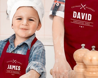 Personalised Family Apron, Culinary Academy Chef in Training Apron for Men, Apron for Kids, Apron for Woman, Family Baking