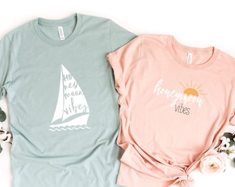 Honeymooning T-shirt Set, Honeymoon Shirt Couples Shirt Wedding Party Shirts Honeymoon Vibes Groom and Bride Shirt