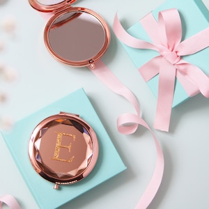 Rose Gold Personalised Compact Mirror, Monogrammed Bridesmaid Gift, Gift for Her, Gift for Grandma, Wedding Party Personalized Gifts