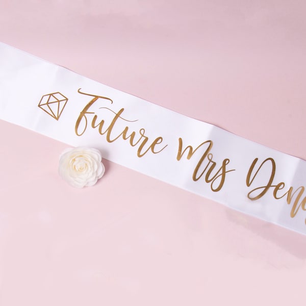 Future Mrs Sash Personalised Rose Gold or Gold | Bachelorette Bride To Be Satin Sash with Diamond Pin |Hen Do Bridesmaid Maid of Honour Sash