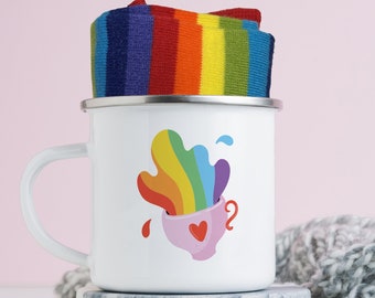 Pride Rainbow Socks in a Mug Gift Set, Pride gift with LGBTQ flag socks and Mug