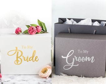 Real Foil Print! Bride Gift Box, Groom Gift Box, Personalised Wedding Day Gift Box, Personalised Gift Box with Hidden Message